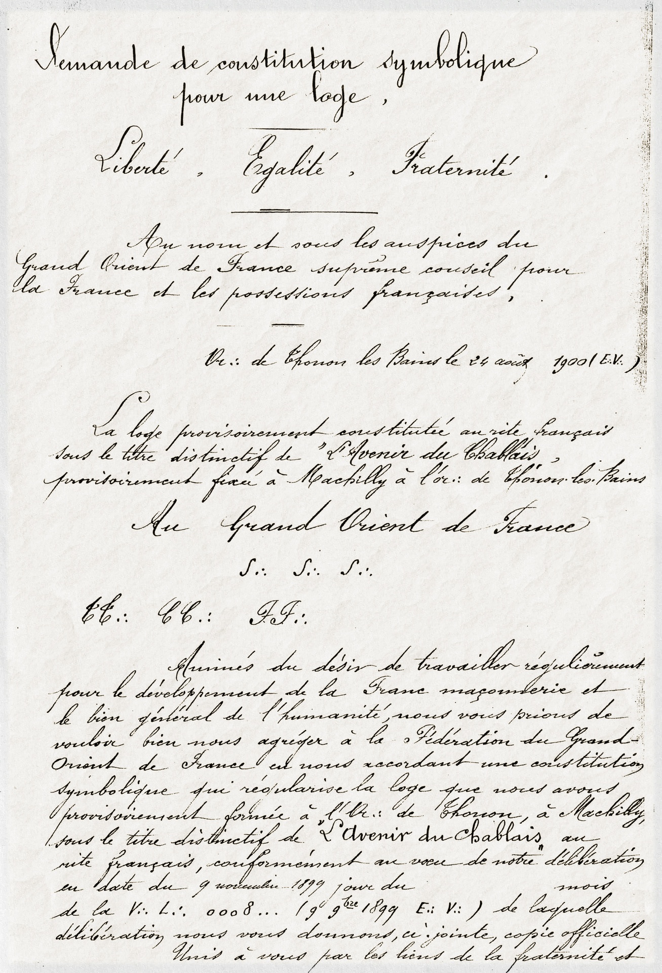 Demande de constitution de la loge